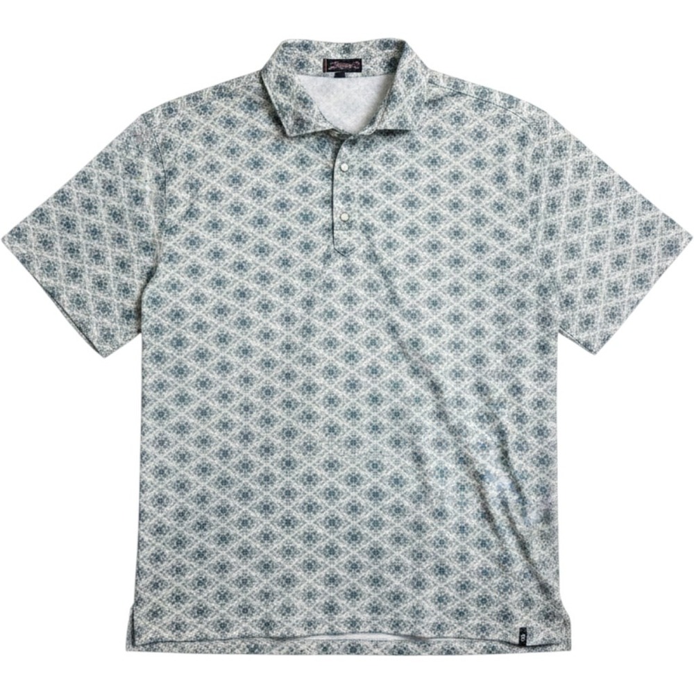 Rafter C Polo Shirt Men M/L Cream Blue Geometric Performance Western Stretch